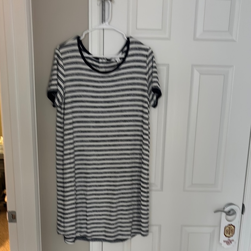 Market & Spruce Navy and White Striped Midi Dress